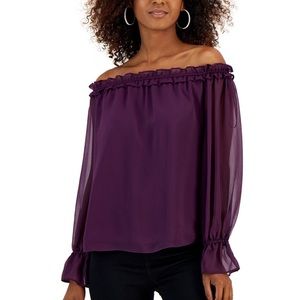 New INC Ruffled Long Sleeve Off-Shoulder Top